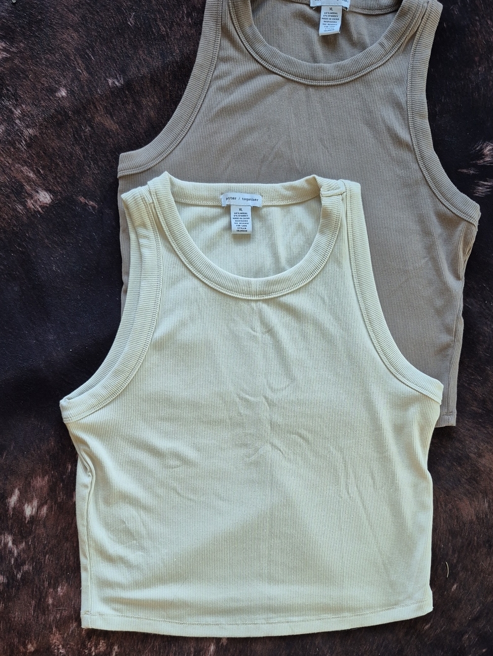 Ribbed Tank Top - Cream & Tan
